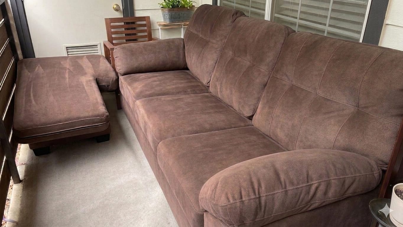 After — the same brown sectional cleaned