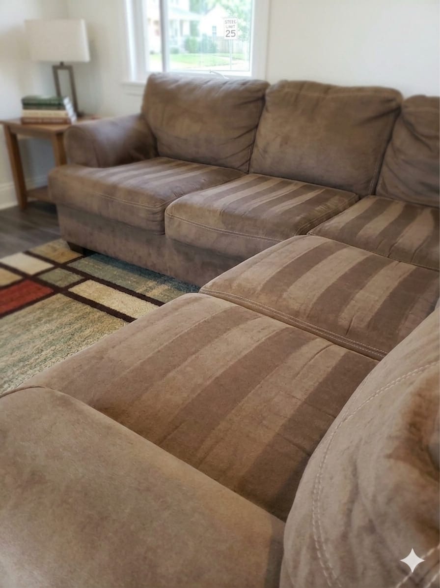 After — the same tan sofa cleaned